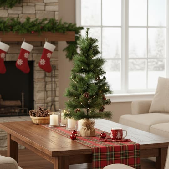 Northlight 39" Pre-Lit Mixed Pine & Pinecones Artificial Christmas Tree in Jute Base